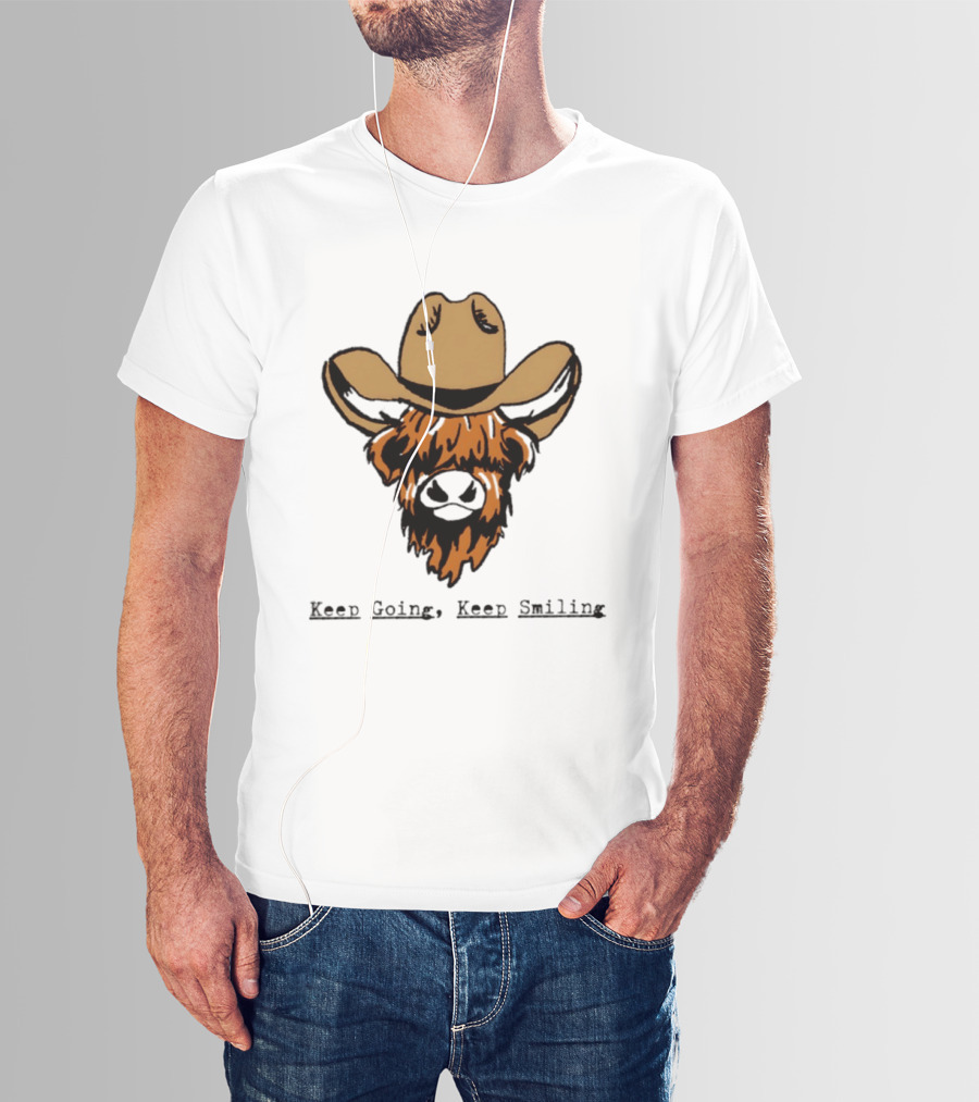 Highland Cow Cowboy Hat Keep Going Keep Smiling Vintage Look T-Shirt