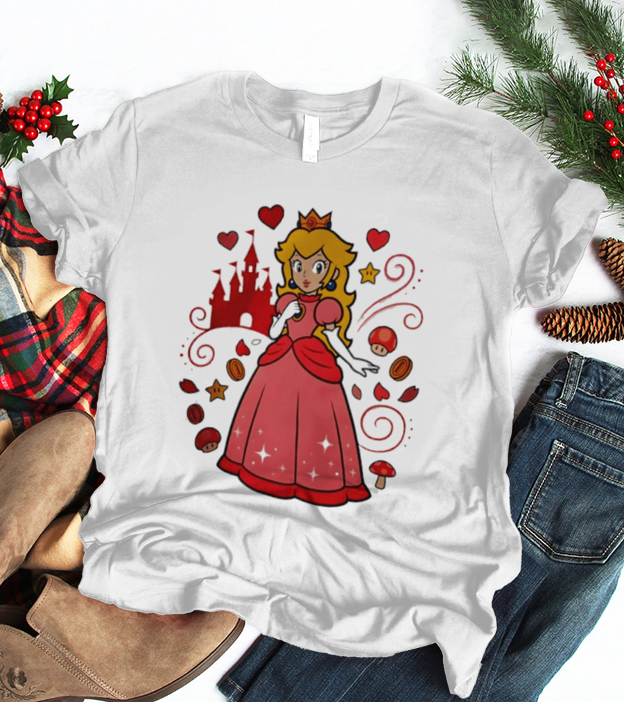 Princess Peach Enchanted Castle Hearts Stars Mushrooms Adventure T-Shirt