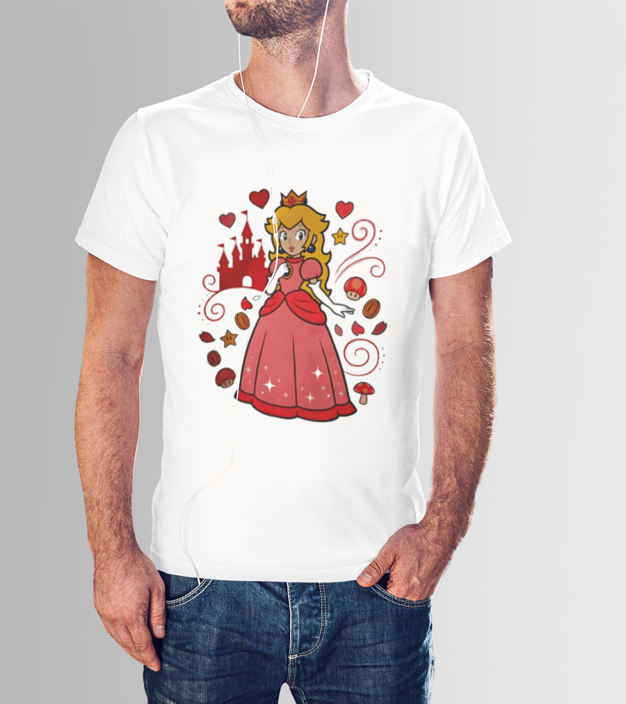 Princess Peach Enchanted Castle Hearts Stars Mushrooms Adventure T-Shirt