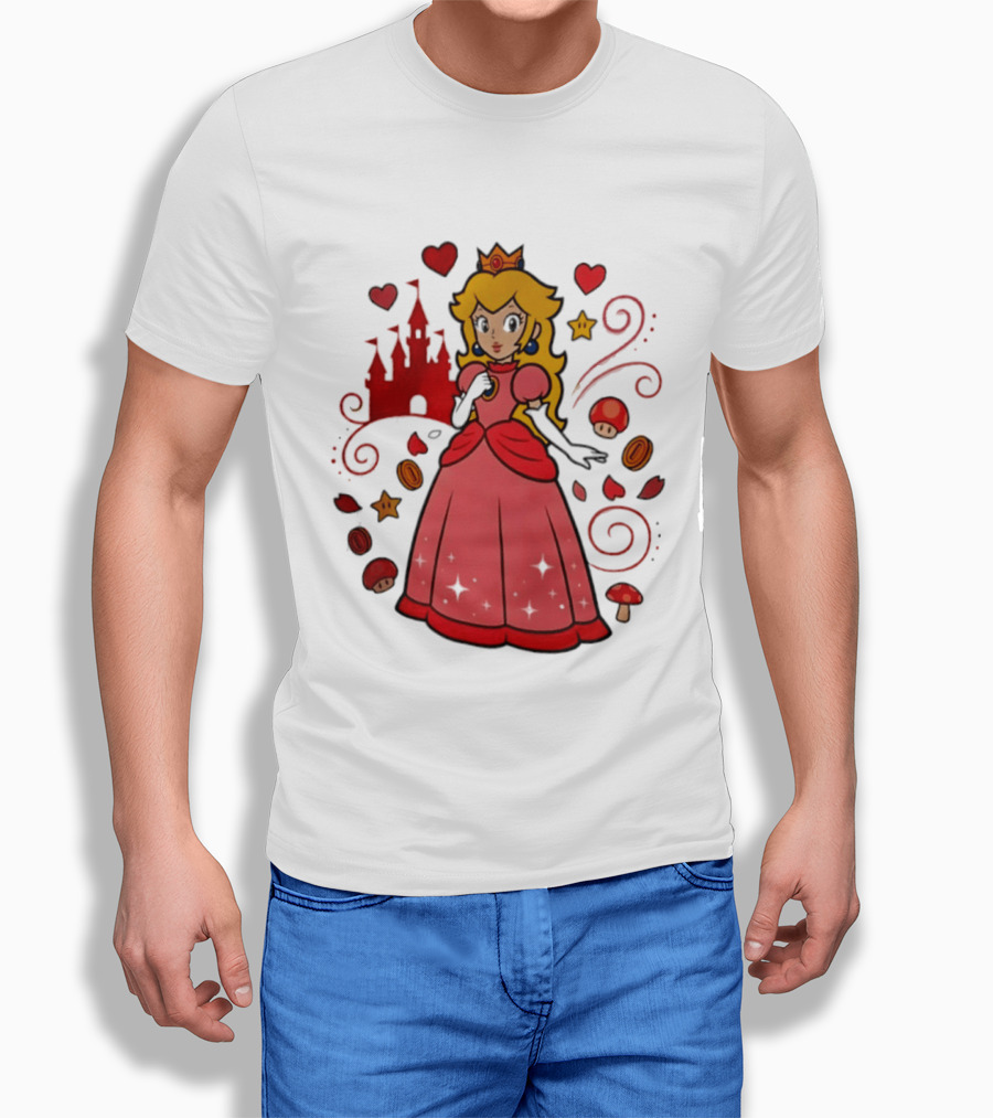 Princess Peach Enchanted Castle Hearts Stars Mushrooms Adventure T-Shirt