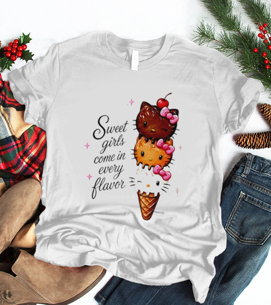 Sweet Girls Come In Every Flavor Hello Kitty Ice Cream Cone T-Shirt