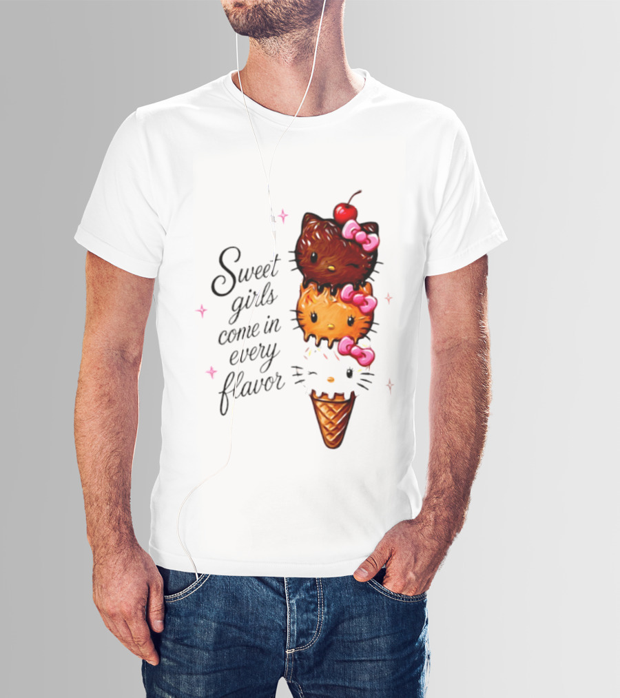 Sweet Girls Come In Every Flavor Hello Kitty Ice Cream Cone T-Shirt