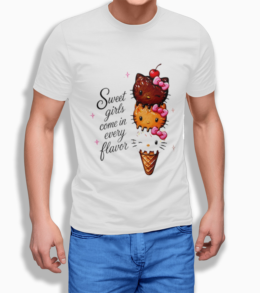 Sweet Girls Come In Every Flavor Hello Kitty Ice Cream Cone T-Shirt