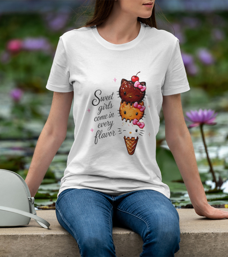 Sweet Girls Come In Every Flavor Hello Kitty Ice Cream Cone T-Shirt