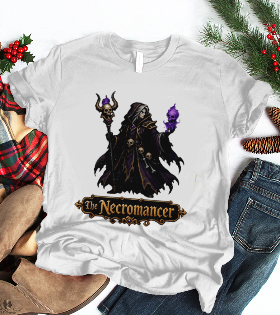 The Necromancer RPG Fantasy Dungeons And Dragons Mage Skulls And Staff T-Shirt