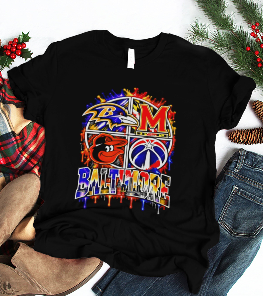 Baltimore Ravens Orioles Maryland Terps Washington Wizards Baltimore Skyline T-Shirt