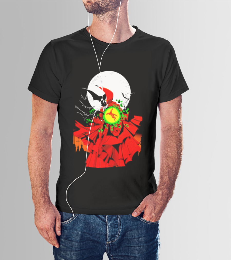 Graveyard Shift Whitegold Industries Spawn Halloween 2026 Full Red Moon T-Shirt