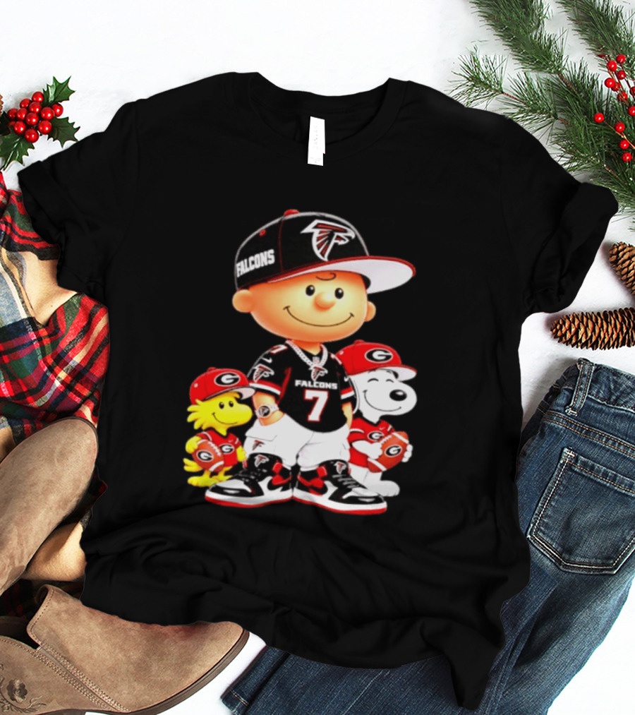 Charlie Brown Snoopy Woodstock Atlanta Falcons Georgia Bulldogs Football Fan Gear T-Shirt