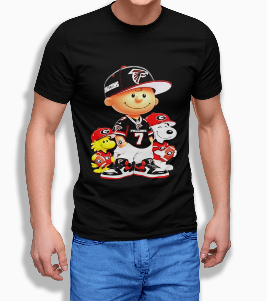 Charlie Brown Snoopy Woodstock Atlanta Falcons Georgia Bulldogs Football Fan Gear T-Shirt
