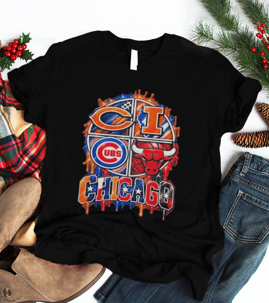 Chicago Sports Bears Fighting Illini Cubs Bulls City Pride T-Shirt