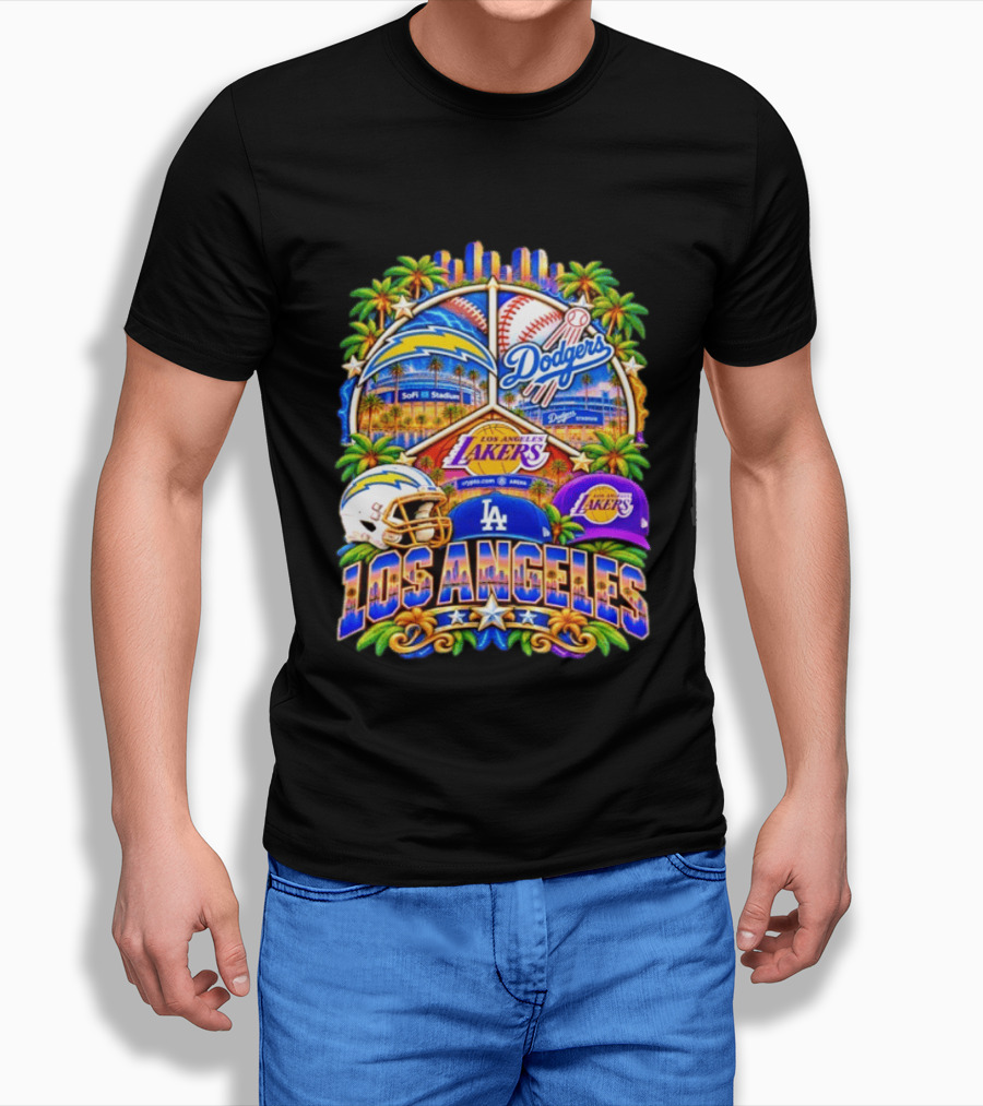 Los Angeles Dodgers Chargers Lakers SoFi Stadium City Skyline T-Shirt