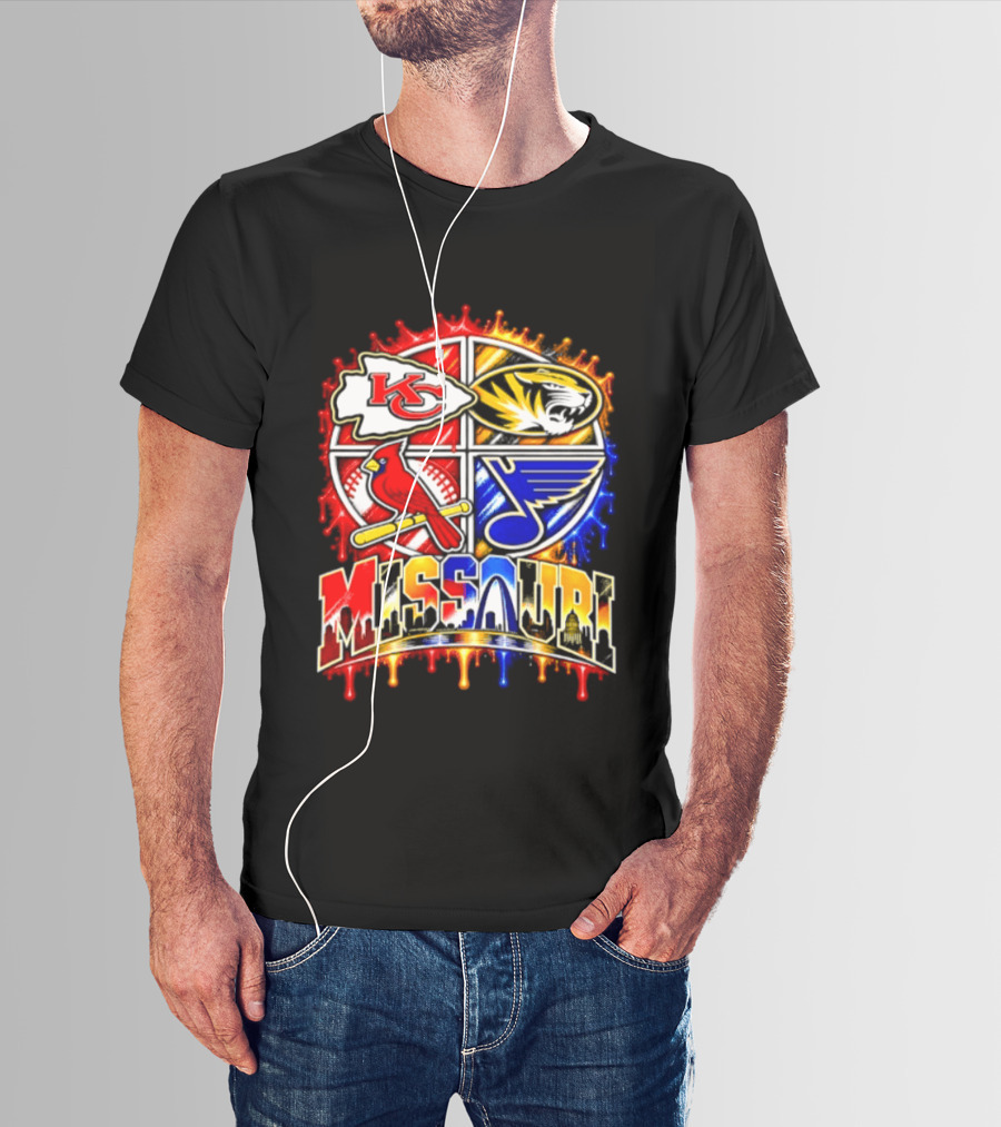 Missouri Kansas City Chiefs Mizzou Tigers St Louis Cardinals Blues Skyline T-Shirt