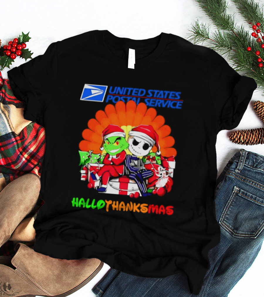 United States Postal Service Grinch Jack Skellington Hallothanksmas 2026 T-Shirt