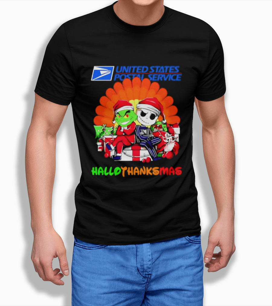 United States Postal Service Grinch Jack Skellington Hallothanksmas 2026 T-Shirt