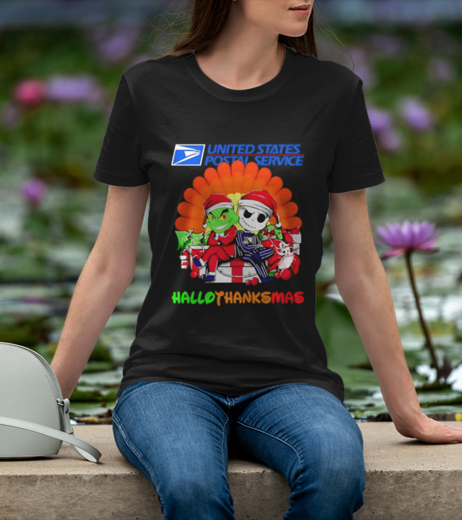 United States Postal Service Grinch Jack Skellington Hallothanksmas 2026 T-Shirt