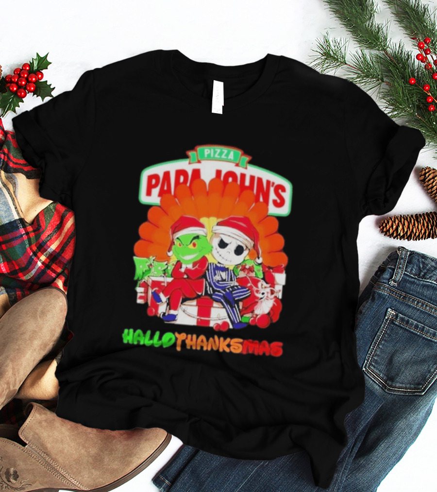 Papa John's Pizza Grinch Jack Skellington Hallothanksmas 2026 T-Shirt