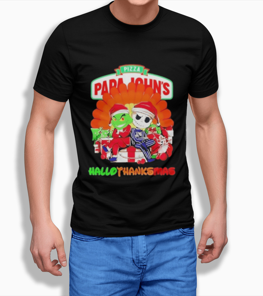 Papa John's Pizza Grinch Jack Skellington Hallothanksmas 2026 T-Shirt