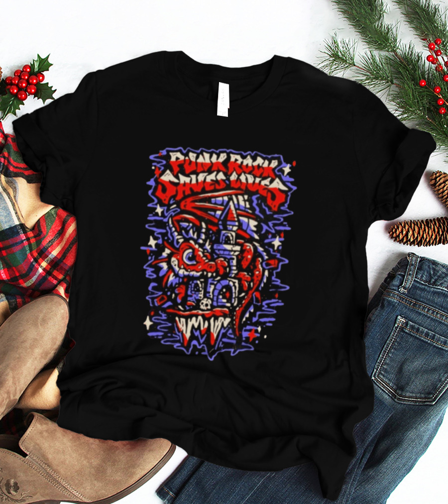 Punk Rock Saves Lives Dragon Castle Fantasy T-Shirt