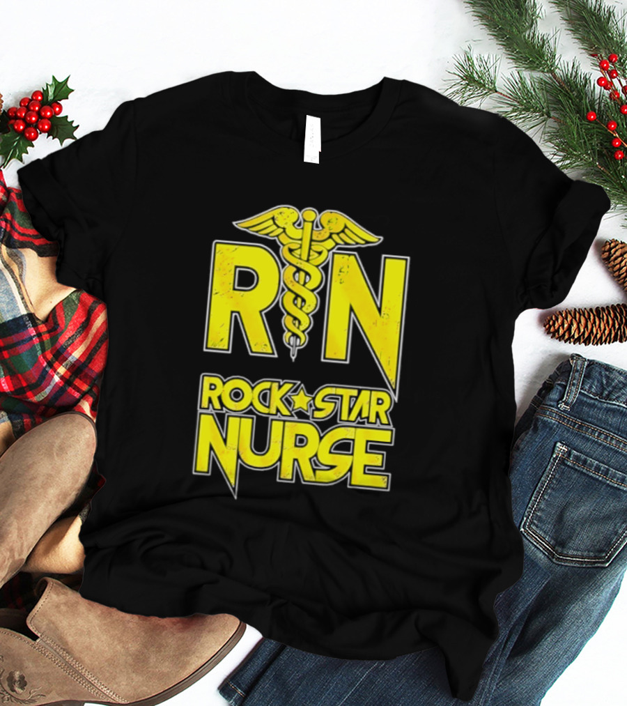 RN Rock Star Nurse Medical Professional Caduceus T-Shirt