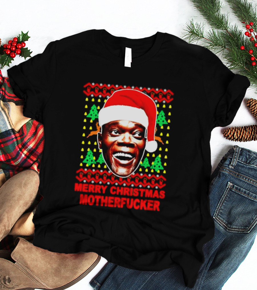 Samuel L Jackson Santa Hat Christmas Humor T-Shirt