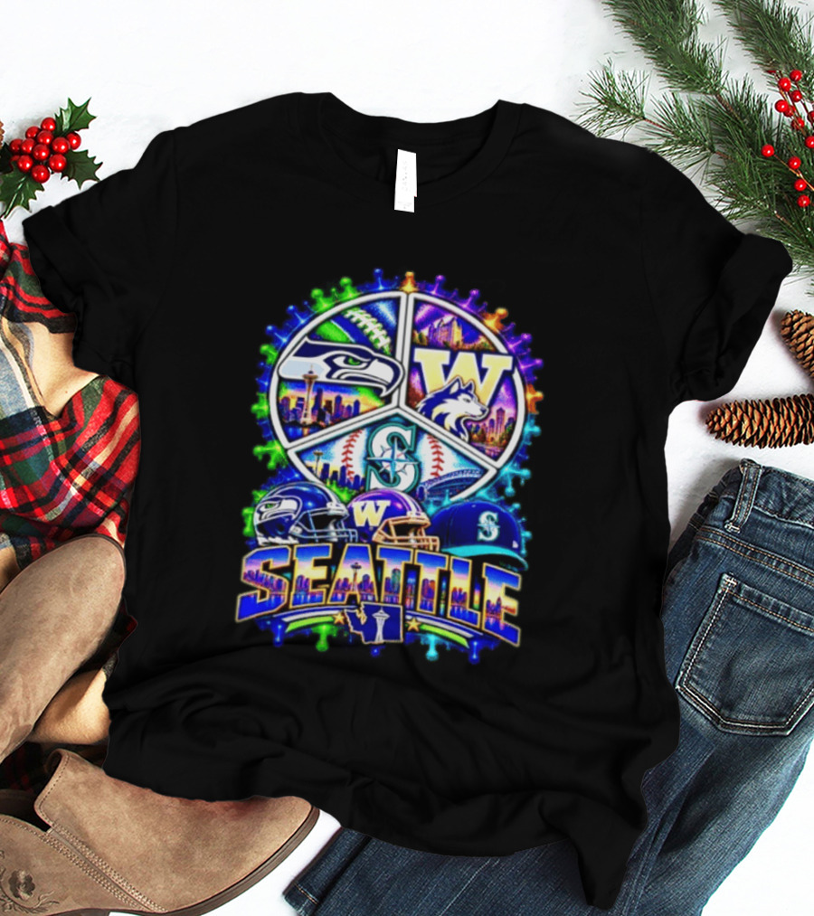 Seattle Seahawks Washington Huskies Mariners Skyline Sports Team Collection T-Shirt