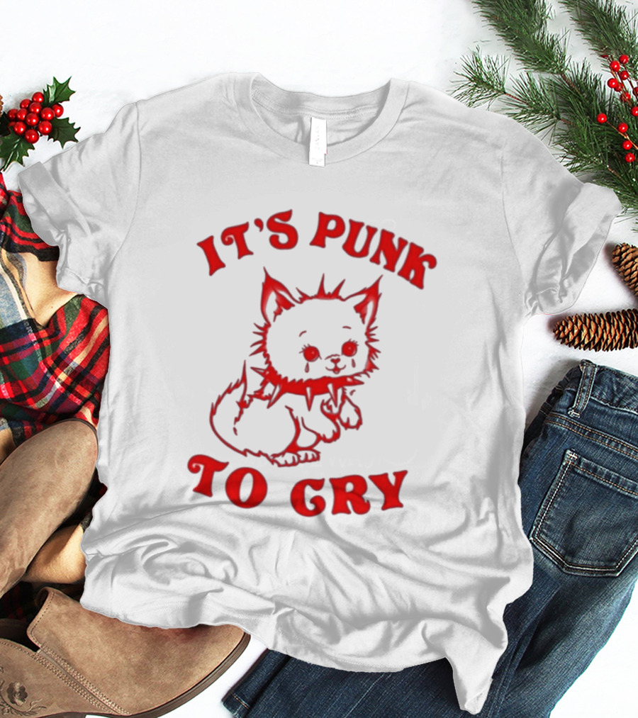 It's Punk To Cry Cat Spiked Collar T-Shirt