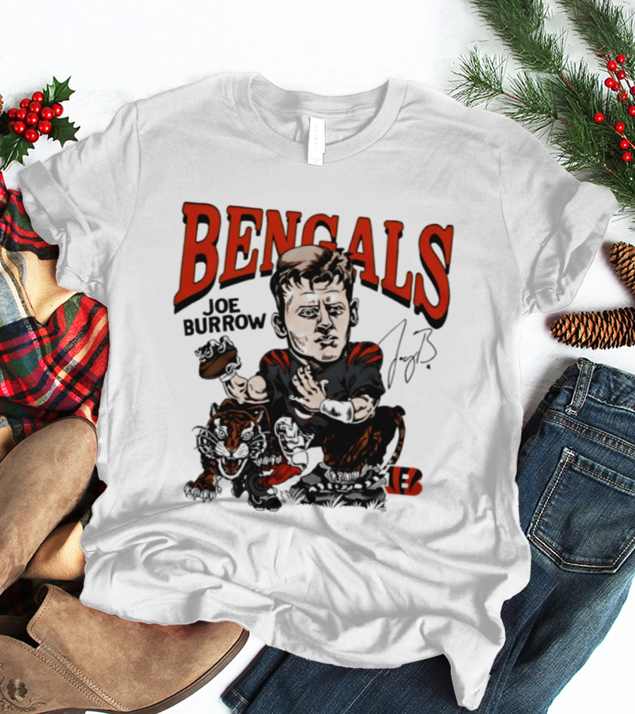 Cincinnati Bengals Joe Burrow Caricature NFL Player T-Shirt
