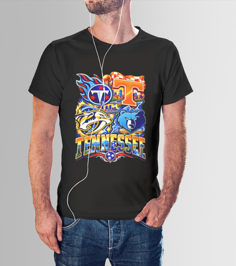Tennessee Titans Nashville Predators Memphis Grizzlies Volunteers Sports Emblems T-Shirt