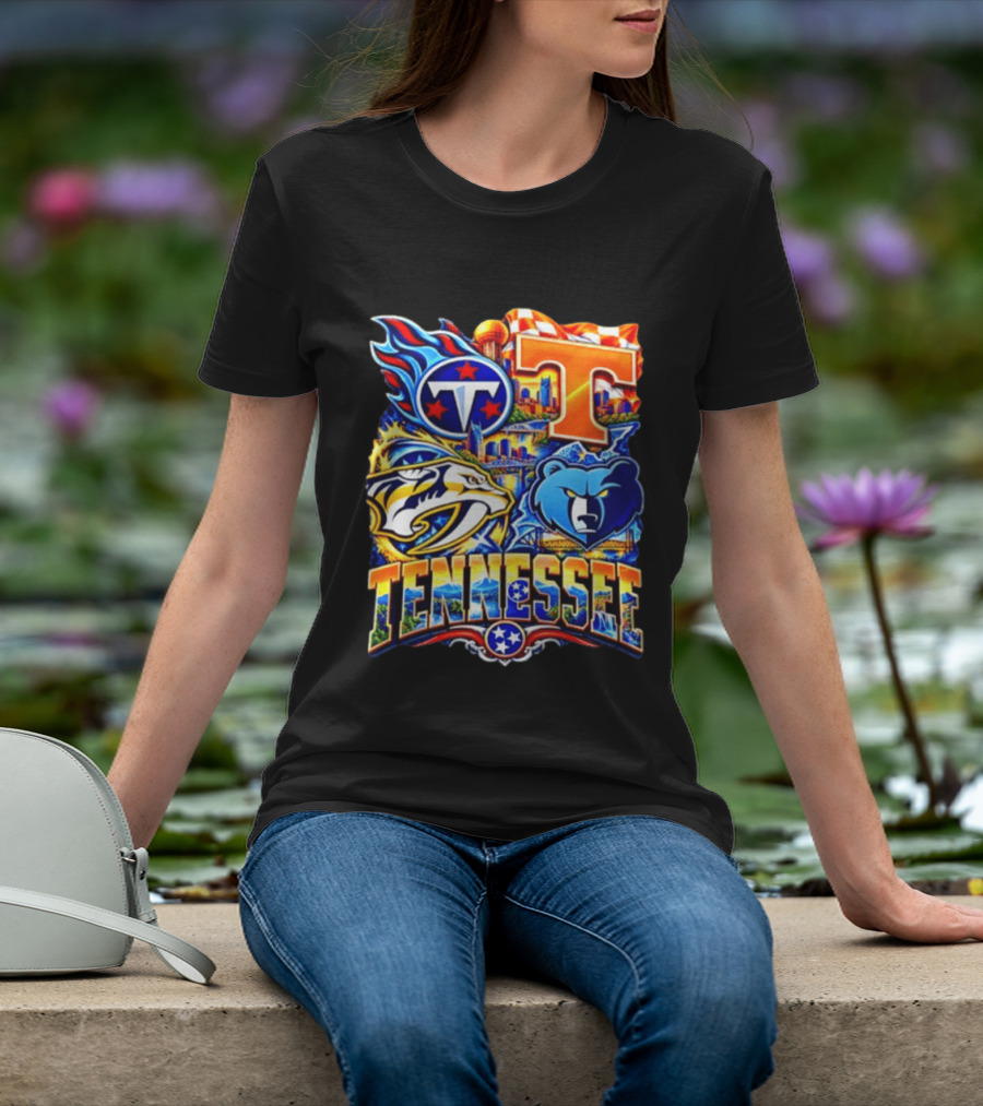 Tennessee Titans Nashville Predators Memphis Grizzlies Volunteers Sports Emblems T-Shirt