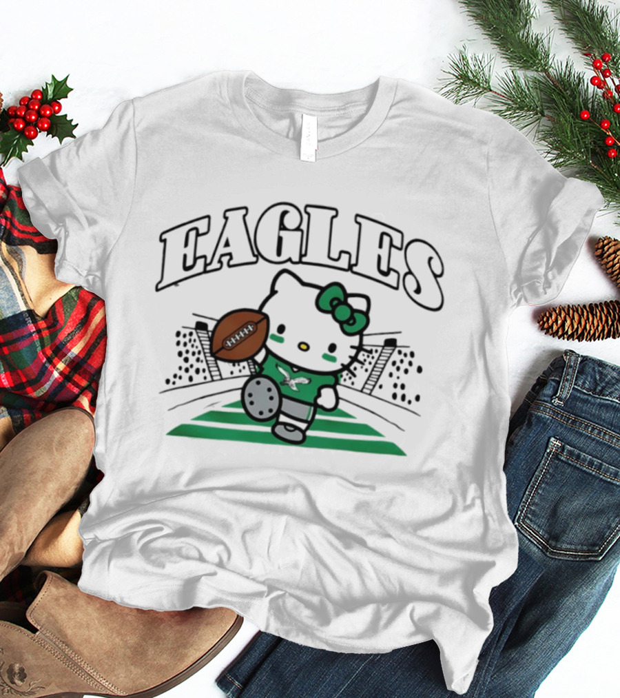 Hello Kitty Philadelphia Eagles Touchdown Stadium Football T-Shirt