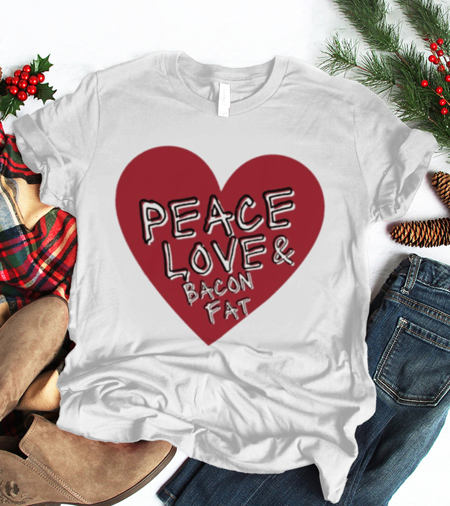 Peace Love And Bacon Fat Heart Shape Red T-Shirt