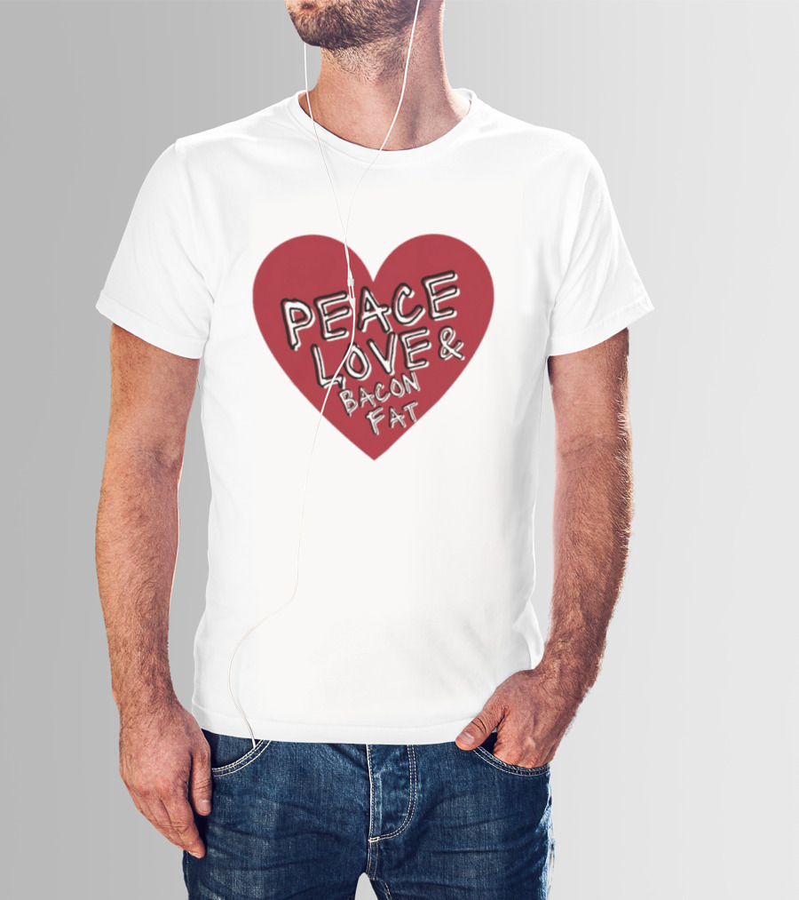 Peace Love And Bacon Fat Heart Shape Red T-Shirt