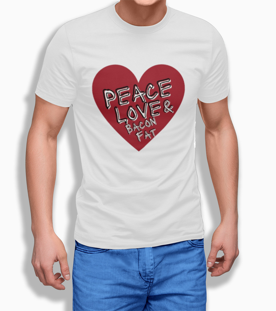 Peace Love And Bacon Fat Heart Shape Red T-Shirt