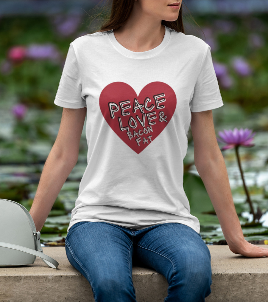 Peace Love And Bacon Fat Heart Shape Red T-Shirt