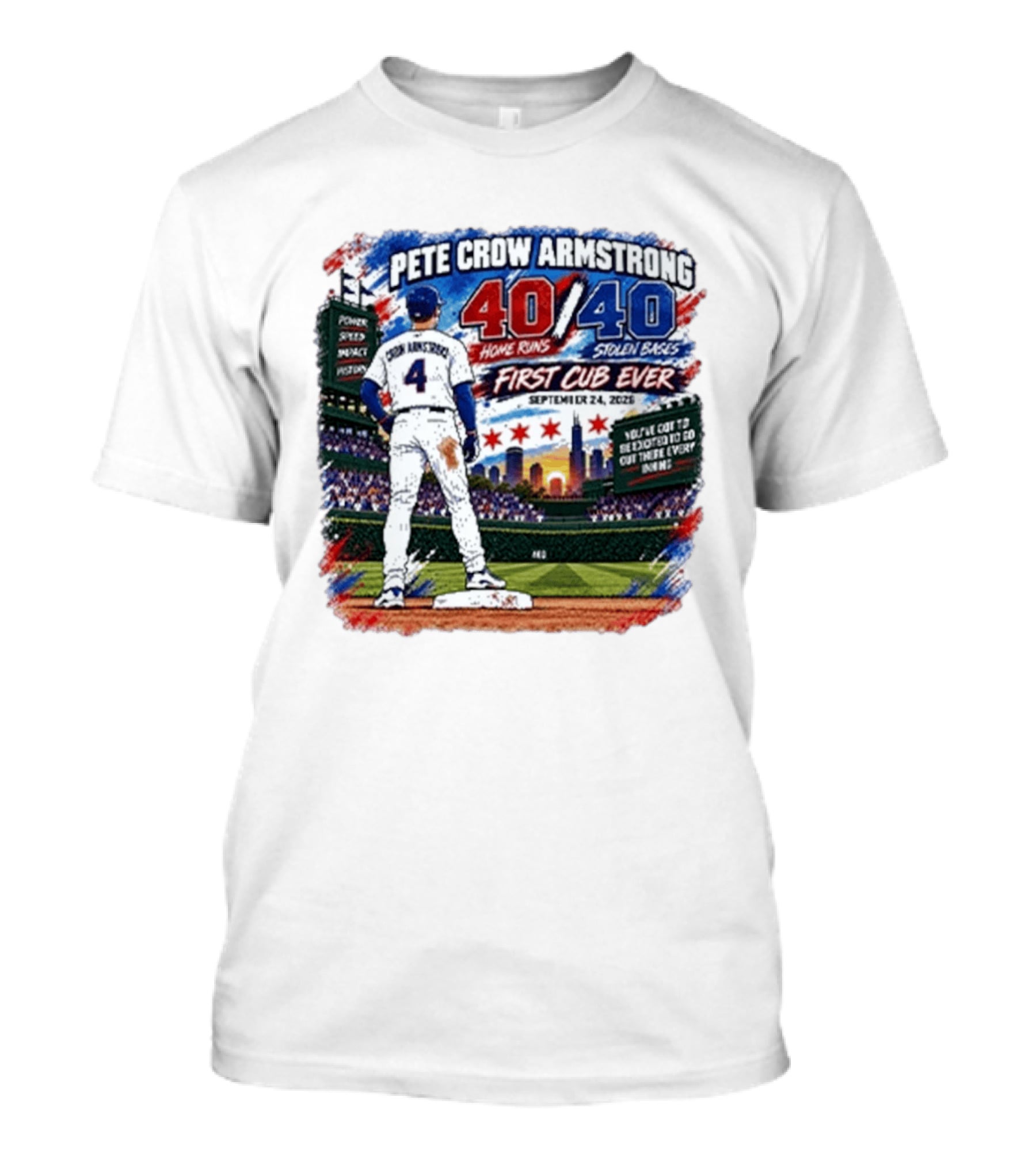 Pete Crow Armstrong 40 Home Runs 40 Stolen Bases First Cub Ever September 24 2023 T-Shirt