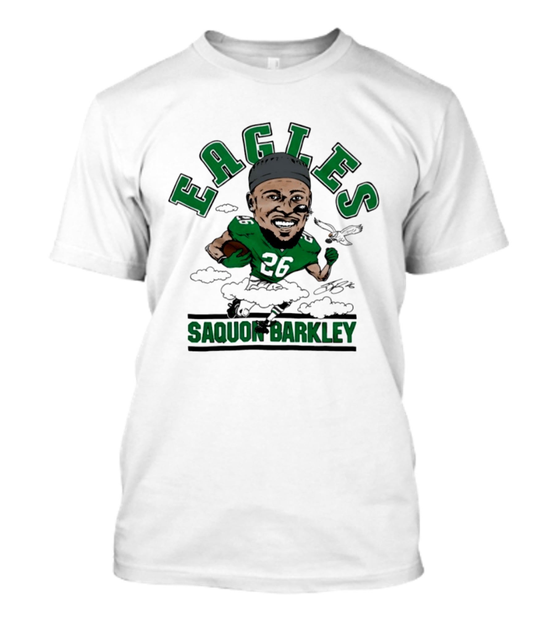 Eagles Saquon Barkley 26 Caricature Player Running Clouds T-Shirt