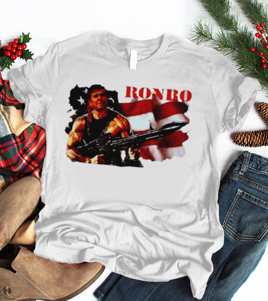 Ronbo Ronald Reagan Rambo With American Flag 80s President T-Shirt