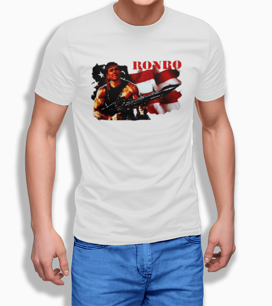 Ronbo Ronald Reagan Rambo With American Flag 80s President T-Shirt
