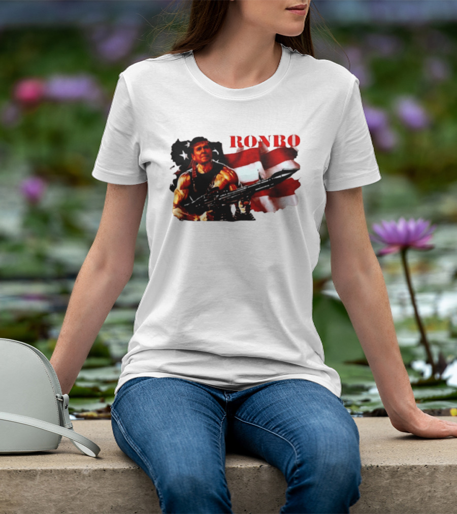 Ronbo Ronald Reagan Rambo With American Flag 80s President T-Shirt