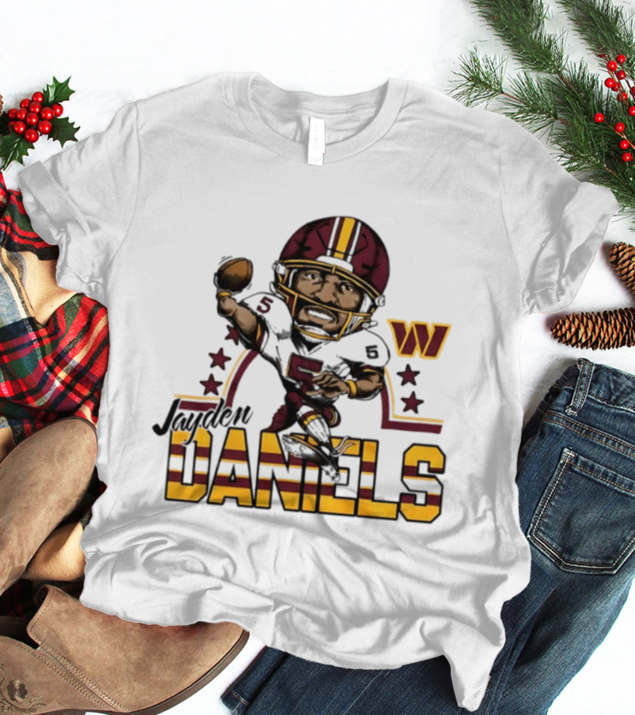 Washington Commanders Jayden Daniels Player Caricature Football NFL T-Shirt