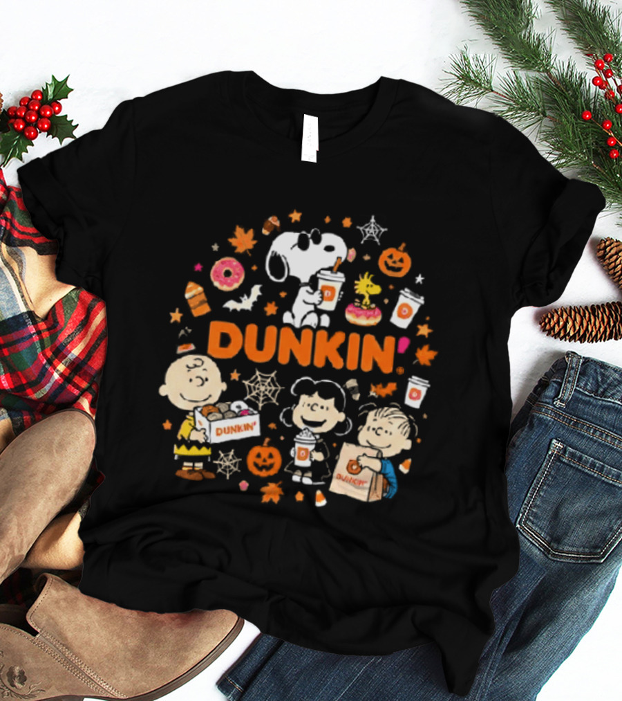 Dunkin Peanuts Characters Autumn Pumpkins Donuts Coffee Fall Vibes T-Shirt