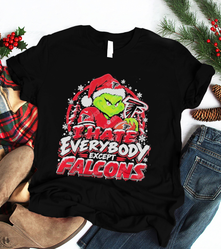 Atlanta Falcons Grinch I Hate Everybody Except Falcons Fans Christmas Holiday T-Shirt