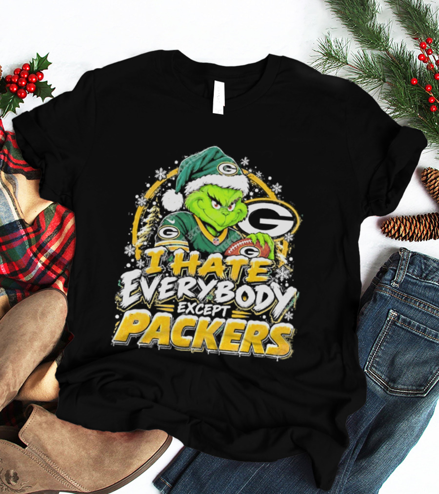 Green Bay Packers Grinch I Hate Everybody Except Packers Fans Christmas Holiday T-Shirt