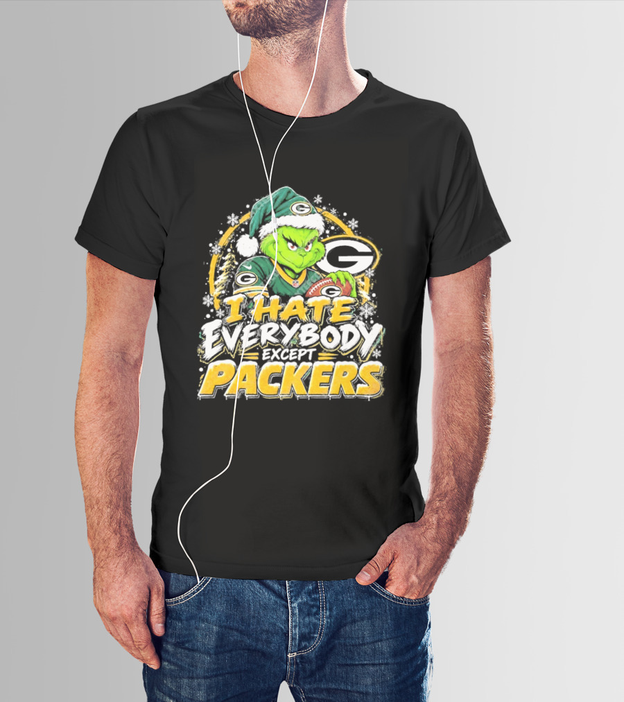 Green Bay Packers Grinch I Hate Everybody Except Packers Fans Christmas Holiday T-Shirt
