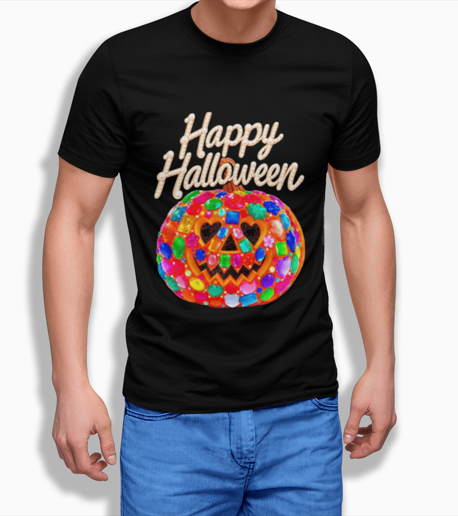 Happy Halloween Colorful Candy Gem Pumpkin Mask T-Shirt