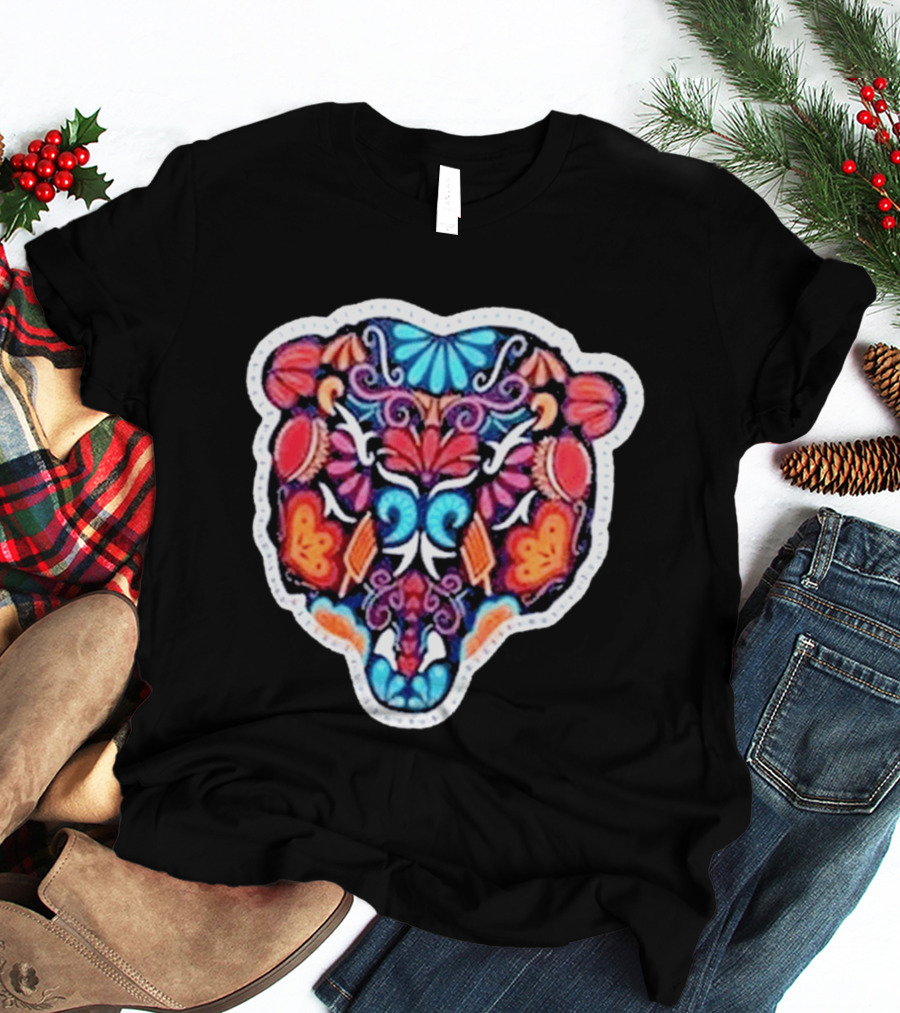 Chicago Bears 2026 Latino Heritage Month Los Bears Vibrant Floral Bear Head T-Shirt