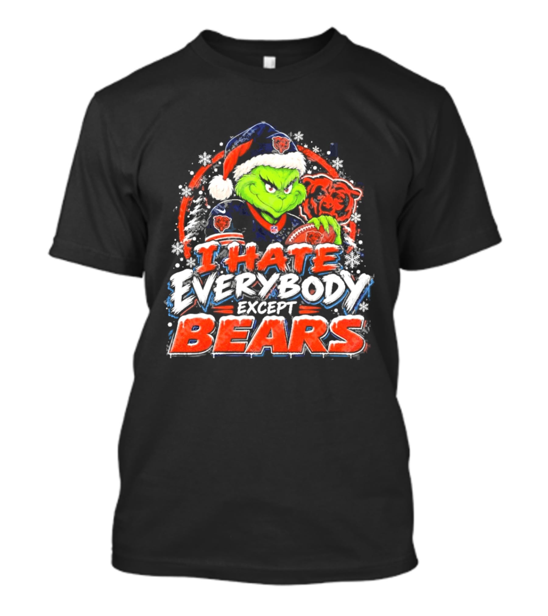 Chicago Bears Grinch I Hate Everybody Except Bears Fans Christmas Holiday T-Shirt