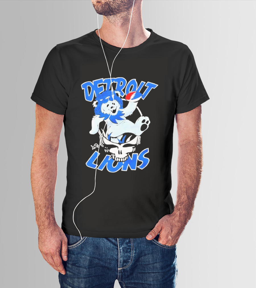 Detroit Lions Grateful Dead Bear With Skull T-Shirt