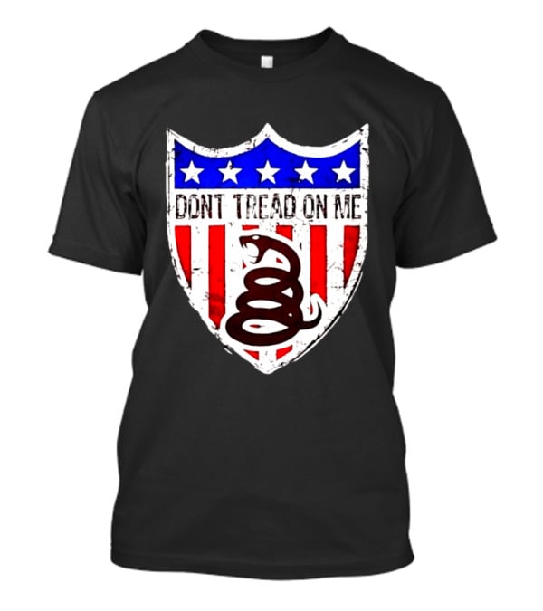 Dont Tread On Me American Flag Shield Gadsden Snake T-Shirt