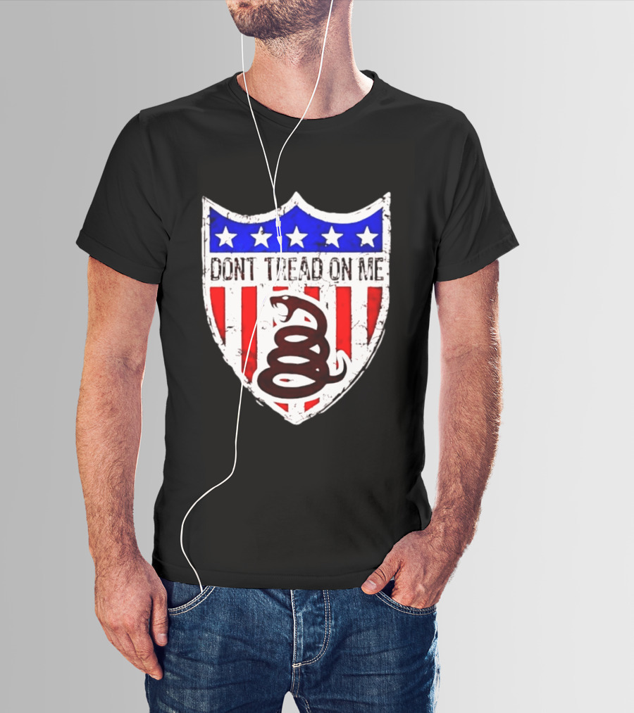 Dont Tread On Me American Flag Shield Gadsden Snake T-Shirt